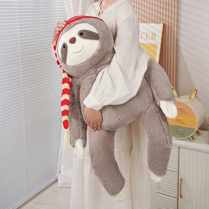 kawaii christmas sloth plush with striped hat 16